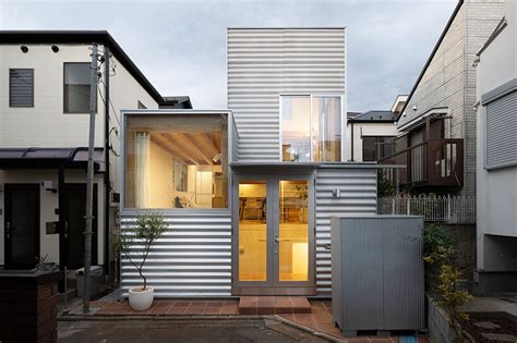 corrugaret metal residenial houses japanese architect|UNEMORI ARCHITECTS' tiny 'house tokyo' is a stack of.